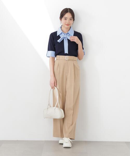 PROPORTION BODY DRESSING(プロポーションボディドレッシング)の「<E>リボンシャツドッキングニット / 1216175301(ニット/セーター・レディース・ネイビー/グレー・FREE)」の6枚目の写真
