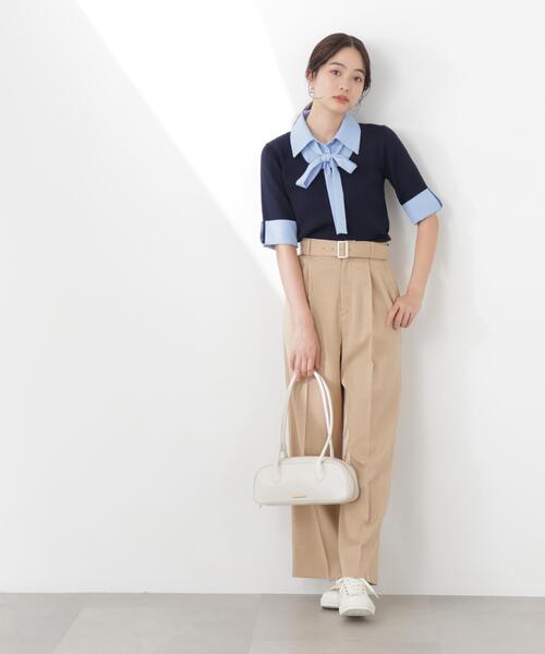 PROPORTION BODY DRESSING(プロポーションボディドレッシング)の「<E>リボンシャツドッキングニット / 1216175301(ニット/セーター・レディース・ネイビー/グレー・FREE)」の7枚目の写真