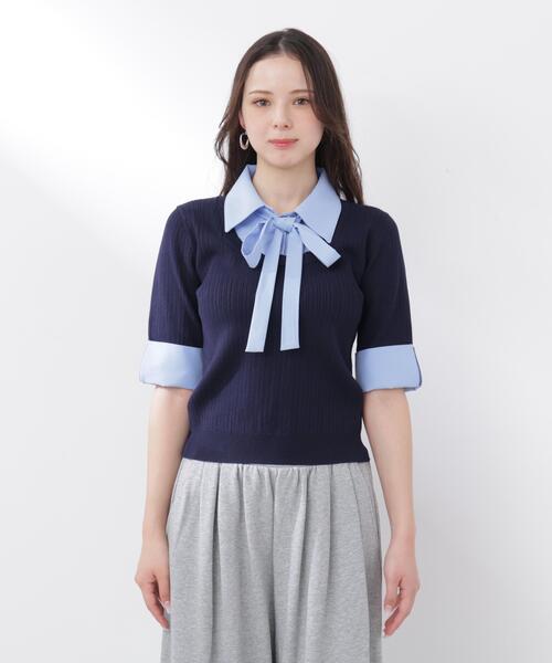 PROPORTION BODY DRESSING(プロポーションボディドレッシング)の「<E>リボンシャツドッキングニット / 1216175301(ニット/セーター・レディース・ネイビー/グレー・FREE)」の8枚目の写真
