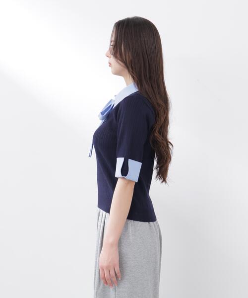 PROPORTION BODY DRESSING(プロポーションボディドレッシング)の「<E>リボンシャツドッキングニット / 1216175301(ニット/セーター・レディース・ネイビー/グレー・FREE)」の9枚目の写真