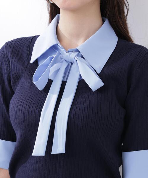 PROPORTION BODY DRESSING(プロポーションボディドレッシング)の「<E>リボンシャツドッキングニット / 1216175301(ニット/セーター・レディース・ネイビー/グレー・FREE)」の11枚目の写真