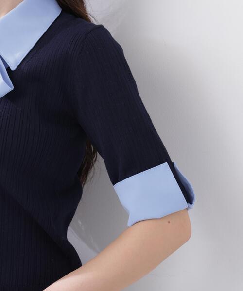 PROPORTION BODY DRESSING(プロポーションボディドレッシング)の「<E>リボンシャツドッキングニット / 1216175301(ニット/セーター・レディース・ネイビー/グレー・FREE)」の13枚目の写真