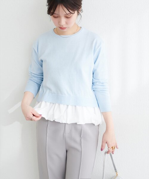 natural couture(ナチュラルクチュール)の「バルーンドッキングニット(ニット/セーター・レディース・イエロー/ブラック/サックスブルー/アイボリー・FREE)」の3枚目の写真