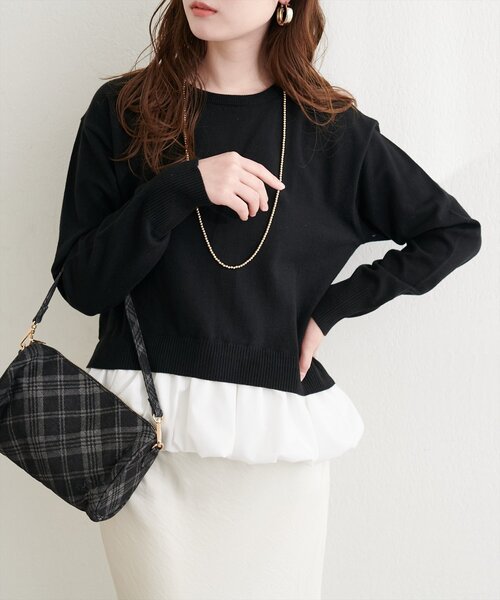 natural couture(ナチュラルクチュール)の「バルーンドッキングニット(ニット/セーター・レディース・イエロー/ブラック/サックスブルー/アイボリー・FREE)」の1枚目の写真