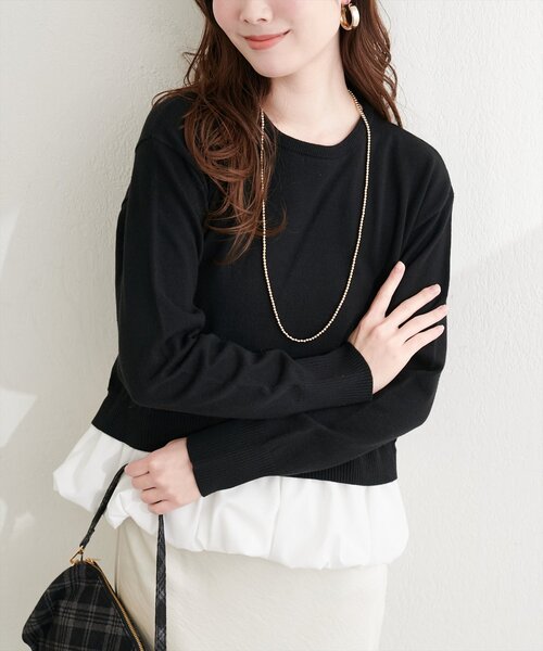 natural couture(ナチュラルクチュール)の「バルーンドッキングニット(ニット/セーター・レディース・イエロー/ブラック/サックスブルー/アイボリー・FREE)」の9枚目の写真