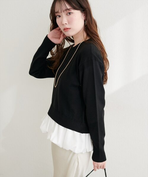 natural couture(ナチュラルクチュール)の「バルーンドッキングニット(ニット/セーター・レディース・イエロー/ブラック/サックスブルー/アイボリー・FREE)」の10枚目の写真