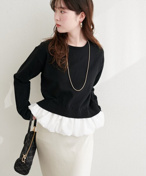 natural couture(ナチュラルクチュール)の「バルーンドッキングニット(ニット/セーター・レディース・イエロー/ブラック/サックスブルー/アイボリー・FREE)」の11枚目の写真