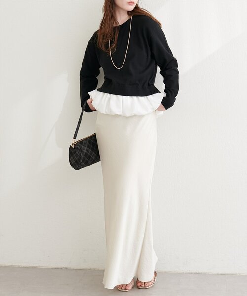 natural couture(ナチュラルクチュール)の「バルーンドッキングニット(ニット/セーター・レディース・イエロー/ブラック/サックスブルー/アイボリー・FREE)」の12枚目の写真