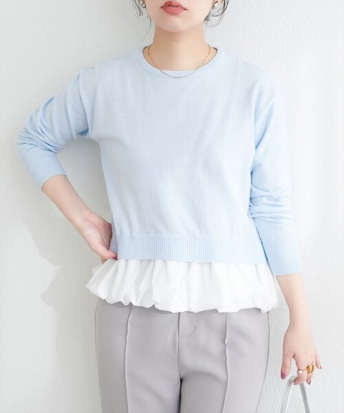 natural couture(ナチュラルクチュール)の「バルーンドッキングニット(ニット/セーター・レディース・イエロー/ブラック/サックスブルー/アイボリー・FREE)」の20枚目の写真