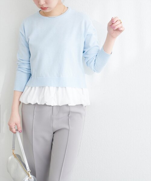 natural couture(ナチュラルクチュール)の「バルーンドッキングニット(ニット/セーター・レディース・イエロー/ブラック/サックスブルー/アイボリー・FREE)」の21枚目の写真