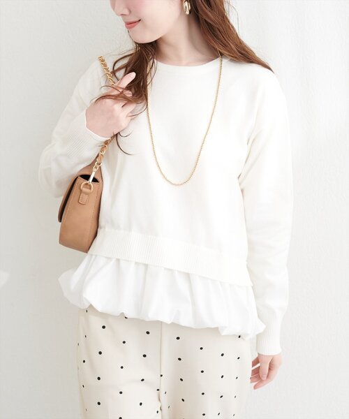 natural couture(ナチュラルクチュール)の「バルーンドッキングニット(ニット/セーター・レディース・イエロー/ブラック/サックスブルー/アイボリー・FREE)」の2枚目の写真