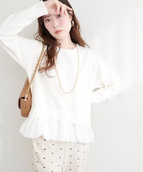 natural couture(ナチュラルクチュール)の「バルーンドッキングニット(ニット/セーター・レディース・イエロー/ブラック/サックスブルー/アイボリー・FREE)」の5枚目の写真