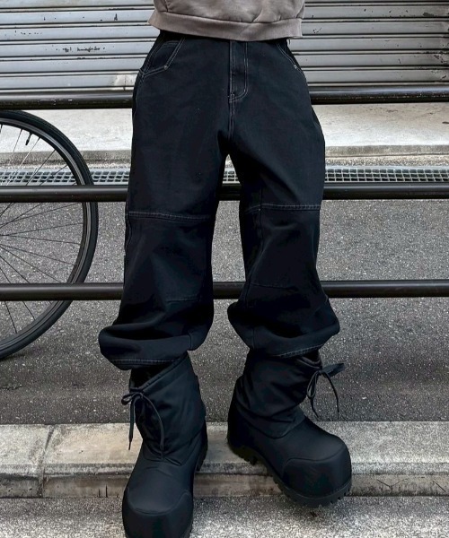 Chikashitsu +(チカシツプラス)の「【Chikashitsu +】eyelet pocket balloon pants / 【チカシツプラス】アイレットポケットバルーンパンツ(デニムパンツ・メンズ・ブラック・M/L)」の1枚目の写真