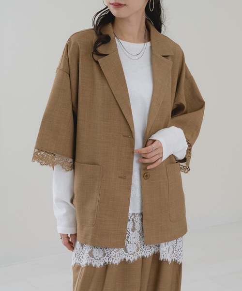 refinedworks（リファインドワークス）の「【refinedworks】袖レース テーラー ジャケット（その他アウター・レディース・ブラウン/チャコールグレー・FREE）」の2枚目の写真