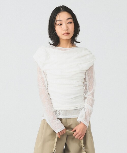 Ray BEAMS（レイビームス）の「ギャザー ドレープ Tシャツ（Tシャツ/カットソー・レディース・ブラック/ホワイト・ONE SIZE）」の6枚目の写真