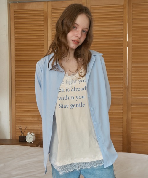 Birthday room(バースデイルーム)の「ロゴレース付キャミチュニック/logo lace cami tunic(キャミソール・レディース・アイボリー/ブルー・FREE)」の7枚目の写真