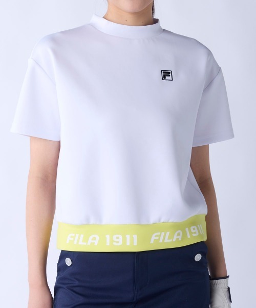 FILA GOLF（フィラゴルフ ）の「【FILA GOLF:フィラゴルフ】レディース半袖モックネックシャツ　ダンボールニット　ゴルフ（シャツ/ブラウス・レディース・ホワイト/イエロー/ミント/ブラック・X-LARGE/MEDIUM/LARGE/XX-LARGE）」の2枚目の写真