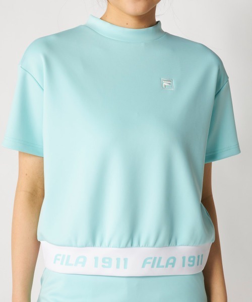 FILA GOLF（フィラゴルフ ）の「【FILA GOLF:フィラゴルフ】レディース半袖モックネックシャツ　ダンボールニット　ゴルフ（シャツ/ブラウス・レディース・ホワイト/イエロー/ミント/ブラック・X-LARGE/MEDIUM/LARGE/XX-LARGE）」の3枚目の写真