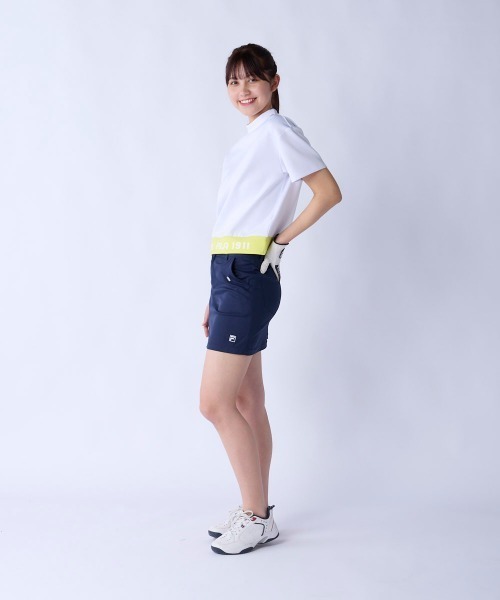 FILA GOLF（フィラゴルフ ）の「【FILA GOLF:フィラゴルフ】レディース半袖モックネックシャツ　ダンボールニット　ゴルフ（シャツ/ブラウス・レディース・ホワイト/イエロー/ミント/ブラック・X-LARGE/MEDIUM/LARGE/XX-LARGE）」の5枚目の写真
