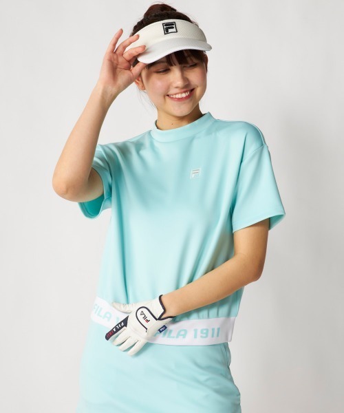 FILA GOLF（フィラゴルフ ）の「【FILA GOLF:フィラゴルフ】レディース半袖モックネックシャツ　ダンボールニット　ゴルフ（シャツ/ブラウス・レディース・ホワイト/イエロー/ミント/ブラック・X-LARGE/MEDIUM/LARGE/XX-LARGE）」の8枚目の写真