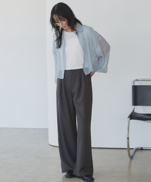 TREOVER(トレオーバー)の「トレンド感あるシアーシャツとシンプルなリブTシャツの2点セット(シャツ/ブラウス・レディース・ライトグレー/ピンク/オフホワイト/ブラック/ライトブルー・FREE)」の17枚目の写真