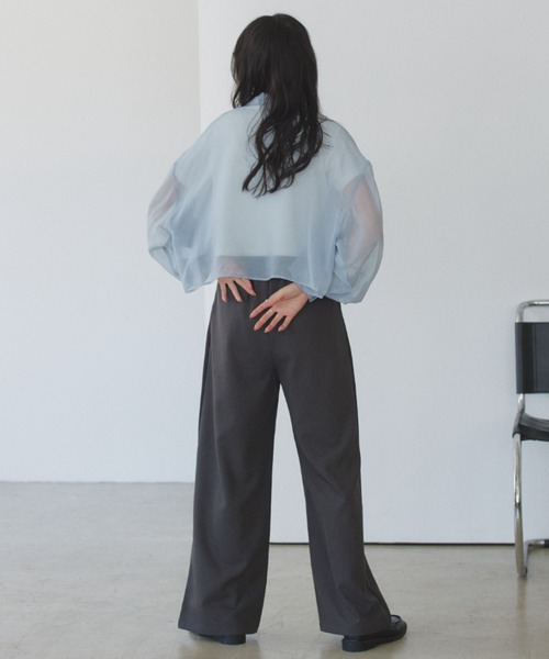 TREOVER(トレオーバー)の「トレンド感あるシアーシャツとシンプルなリブTシャツの2点セット(シャツ/ブラウス・レディース・ライトグレー/ピンク/オフホワイト/ブラック/ライトブルー・FREE)」の19枚目の写真