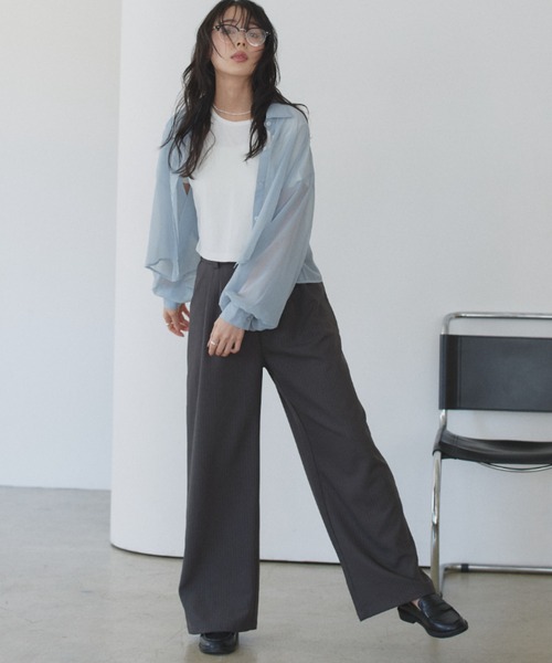 TREOVER(トレオーバー)の「トレンド感あるシアーシャツとシンプルなリブTシャツの2点セット(シャツ/ブラウス・レディース・ライトグレー/ピンク/オフホワイト/ブラック/ライトブルー・FREE)」の20枚目の写真
