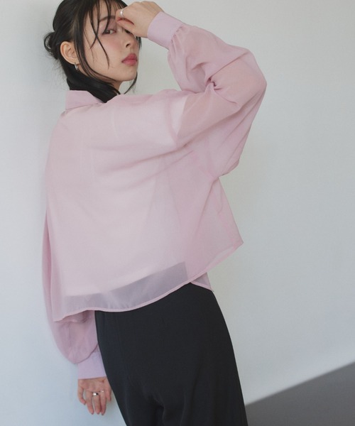 TREOVER(トレオーバー)の「トレンド感あるシアーシャツとシンプルなリブTシャツの2点セット(シャツ/ブラウス・レディース・ライトグレー/ピンク/オフホワイト/ブラック/ライトブルー・FREE)」の21枚目の写真