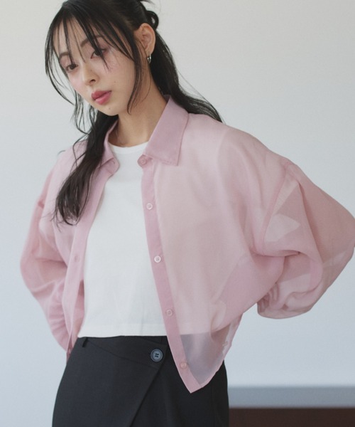 TREOVER(トレオーバー)の「トレンド感あるシアーシャツとシンプルなリブTシャツの2点セット(シャツ/ブラウス・レディース・ライトグレー/ピンク/オフホワイト/ブラック/ライトブルー・FREE)」の22枚目の写真