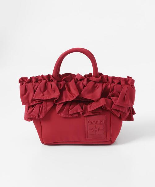 GANNI(ガニー)の「GANNI MINI SHOPPER RUFFLE(クラッチバッグ・レディース・レッド・-)」の1枚目の写真