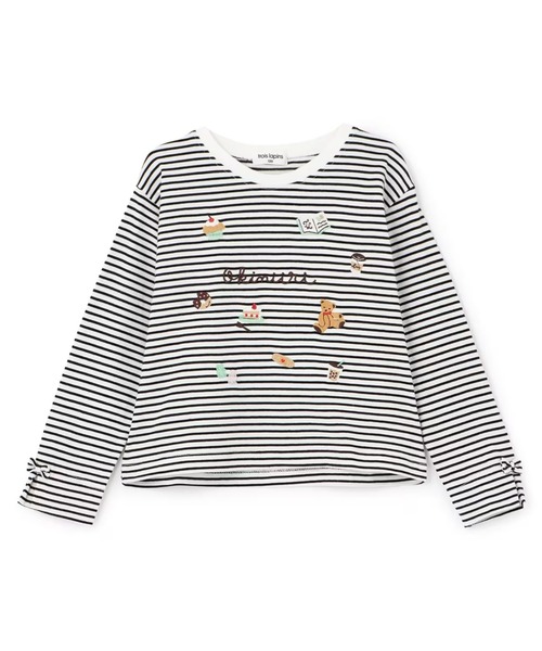 trois lapins kp(トロワラパンケーピー)の「【Trois Lapins】 okiniiri 長T 【POMプロテクト加工】(Tシャツ/カットソー・キッズ・サックスブルー/ブラック・120cm/140cm/150cm/160cm/130cm)」の2枚目の写真