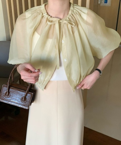 Doula Doula(ドゥーラドゥーラ)の「ギャザーネックボリュームスリーブシアーブラウス(シャツ/ブラウス・レディース・ブラック/ブラウン/イエロー・FREE)」の19枚目の写真
