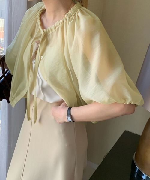 Doula Doula(ドゥーラドゥーラ)の「ギャザーネックボリュームスリーブシアーブラウス(シャツ/ブラウス・レディース・ブラック/ブラウン/イエロー・FREE)」の20枚目の写真