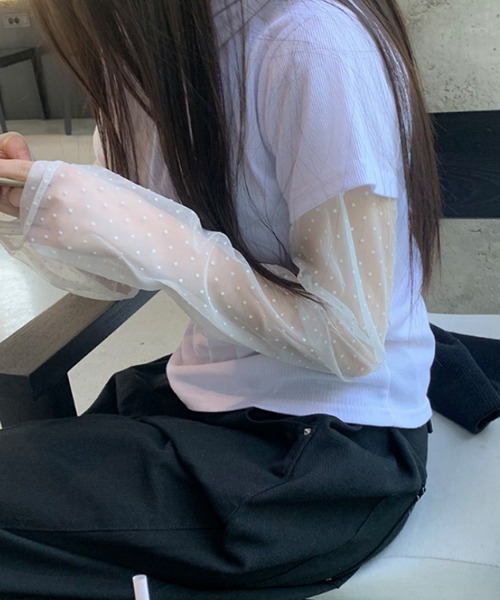 HALEY PESCA(ヘーリーペスカ)の「HALEY PESCA/フェイクレイヤードシアーTシャツ(Tシャツ/カットソー・レディース・ホワイト/ブラック/グレー・FREE)」の6枚目の写真