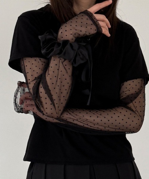 HALEY PESCA(ヘーリーペスカ)の「HALEY PESCA/フェイクレイヤードシアーTシャツ(Tシャツ/カットソー・レディース・ホワイト/ブラック/グレー・FREE)」の8枚目の写真