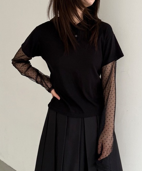 HALEY PESCA(ヘーリーペスカ)の「HALEY PESCA/フェイクレイヤードシアーTシャツ(Tシャツ/カットソー・レディース・ホワイト/ブラック/グレー・FREE)」の9枚目の写真