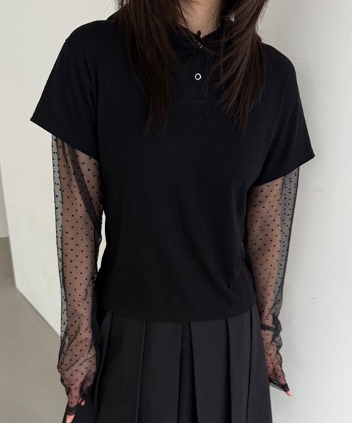HALEY PESCA(ヘーリーペスカ)の「HALEY PESCA/フェイクレイヤードシアーTシャツ(Tシャツ/カットソー・レディース・ホワイト/ブラック/グレー・FREE)」の10枚目の写真