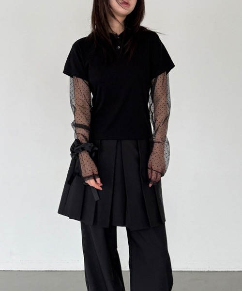 HALEY PESCA(ヘーリーペスカ)の「HALEY PESCA/フェイクレイヤードシアーTシャツ(Tシャツ/カットソー・レディース・ホワイト/ブラック/グレー・FREE)」の11枚目の写真