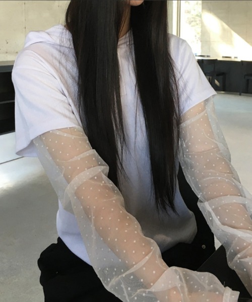 HALEY PESCA(ヘーリーペスカ)の「HALEY PESCA/フェイクレイヤードシアーTシャツ(Tシャツ/カットソー・レディース・ホワイト/ブラック/グレー・FREE)」の15枚目の写真