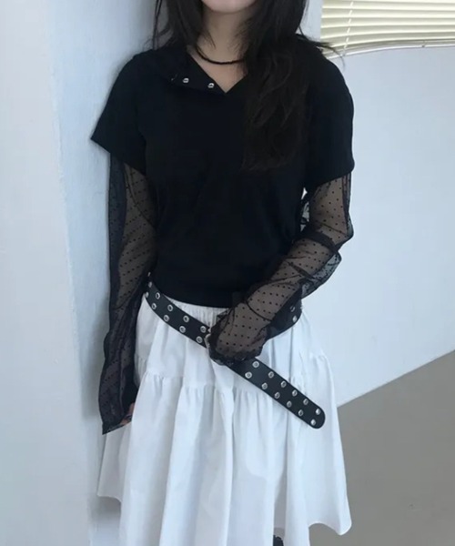 HALEY PESCA(ヘーリーペスカ)の「HALEY PESCA/フェイクレイヤードシアーTシャツ(Tシャツ/カットソー・レディース・ホワイト/ブラック/グレー・FREE)」の18枚目の写真