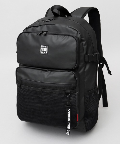 VISION STREET WEAR(ヴィジョンストリートウェア)の「大容量 ポリウレタンコーティング 600Dポリエステル 2ポケット バックパック A4・B4・PC収納対応(バックパック/リュック・メンズ・ブラック・FREE)」の8枚目の写真