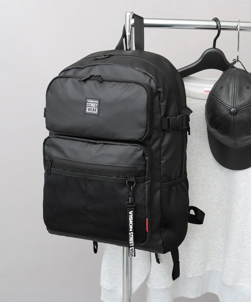 VISION STREET WEAR(ヴィジョンストリートウェア)の「大容量 ポリウレタンコーティング 600Dポリエステル 2ポケット バックパック A4・B4・PC収納対応(バックパック/リュック・メンズ・ブラック・FREE)」の9枚目の写真