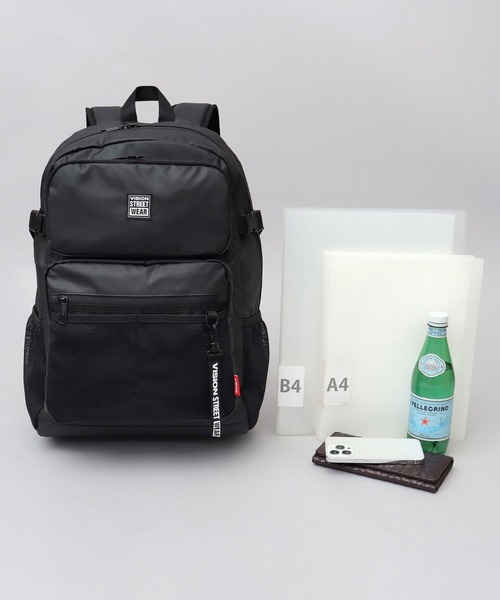 VISION STREET WEAR(ヴィジョンストリートウェア)の「大容量 ポリウレタンコーティング 600Dポリエステル 2ポケット バックパック A4・B4・PC収納対応(バックパック/リュック・メンズ・ブラック・FREE)」の11枚目の写真