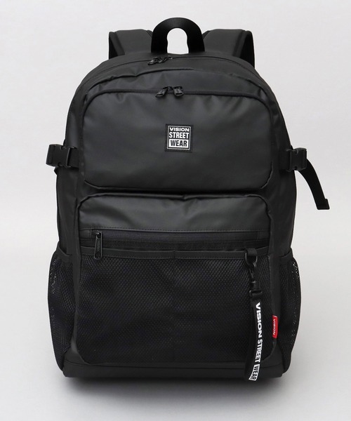 VISION STREET WEAR(ヴィジョンストリートウェア)の「大容量 ポリウレタンコーティング 600Dポリエステル 2ポケット バックパック A4・B4・PC収納対応(バックパック/リュック・メンズ・ブラック・FREE)」の2枚目の写真
