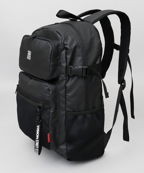 VISION STREET WEAR(ヴィジョンストリートウェア)の「大容量 ポリウレタンコーティング 600Dポリエステル 2ポケット バックパック A4・B4・PC収納対応(バックパック/リュック・メンズ・ブラック・FREE)」の3枚目の写真