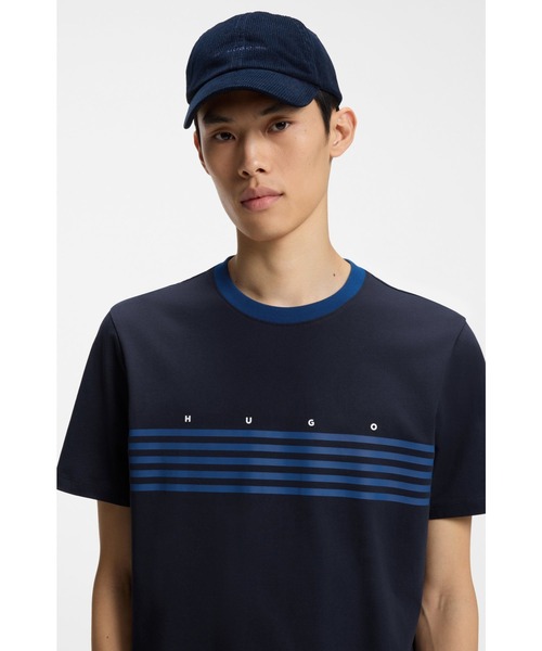 HUGO（ヒューゴ）の「コットン Tシャツ プリントライン（Tシャツ/カットソー・メンズ・ダークブルー/ホワイト・XS/XXL/M/XL/L/S）」の7枚目の写真
