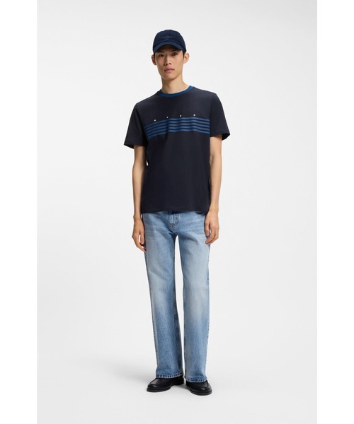 HUGO（ヒューゴ）の「コットン Tシャツ プリントライン（Tシャツ/カットソー・メンズ・ダークブルー/ホワイト・XS/XXL/M/XL/L/S）」の8枚目の写真