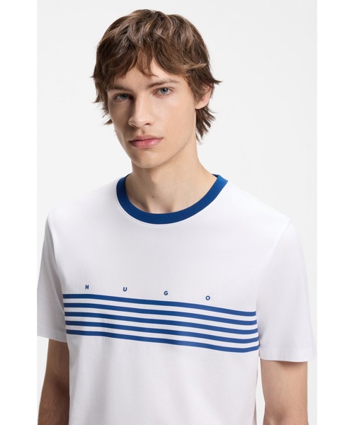 HUGO（ヒューゴ）の「コットン Tシャツ プリントライン（Tシャツ/カットソー・メンズ・ダークブルー/ホワイト・XS/XXL/M/XL/L/S）」の3枚目の写真
