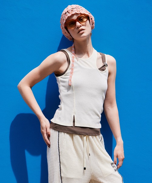 MAISON SPECIAL(メゾンスペシャル)の「Motif Layered Tank Top/モチーフ付レイヤードタンクトップ(タンクトップ・レディース・ホワイト/グレー/ライトブルー/ブラック・FREE)」の2枚目の写真