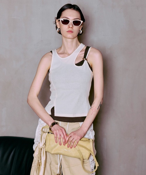 MAISON SPECIAL(メゾンスペシャル)の「Motif Layered Tank Top/モチーフ付レイヤードタンクトップ(タンクトップ・レディース・ホワイト/グレー/ライトブルー/ブラック・FREE)」の12枚目の写真